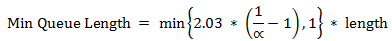 Equation depicts the formula for estimating the work zone queue length based on the ratio of the observed average speed and the free flow speed.