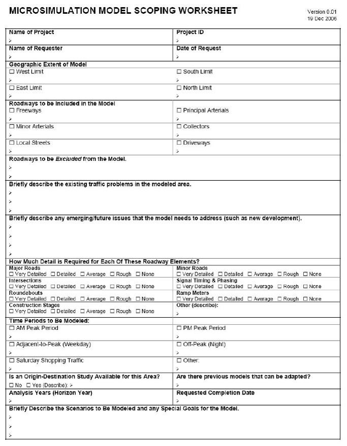 WisDOT Microsimulation Modeling Scoping Worksheet