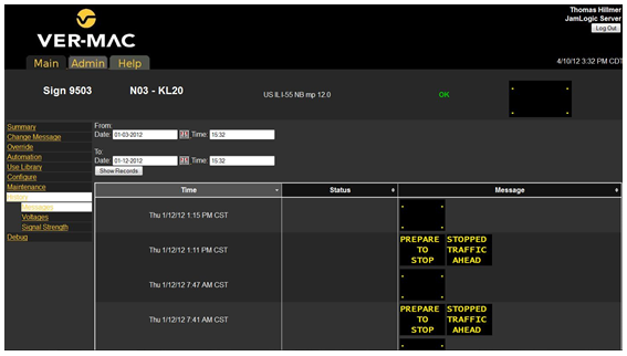 Screen shot of a Ver-Mac work zone management display.