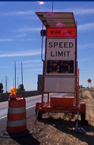 Variable speed limit sign.