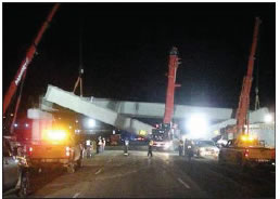 Road construction of a bridge overpass.